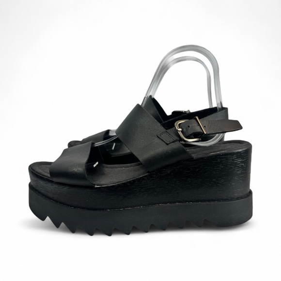 L'INTERVALLE BLACK LEATHER PLATFORM SANDALS WOMENS 40 - Picture 5 of 10